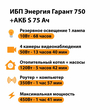 ИБП Энергия Гарант 750 + Аккумулятор S 75 Ач - 12В (450Вт - 91мин) - ИБП и АКБ - ИБП для котлов - Магазин электрооборудования Проф-Электрик